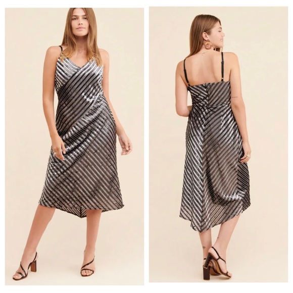 Harlyn for Anthropologie Silver Moon Velvet Midi Dress - Picture 1 of 15